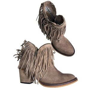 Dingo Juju Sz 7.5 Leather Suede Rodeo Western Boho Fringe Ankle Boots